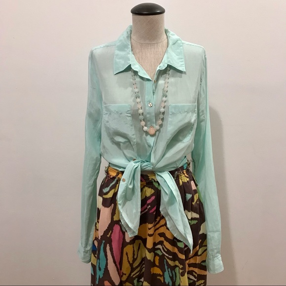 Calypso St. Barth light green cotton and silk button-down shirt. Size M. NWOT - Picture 1 of 13